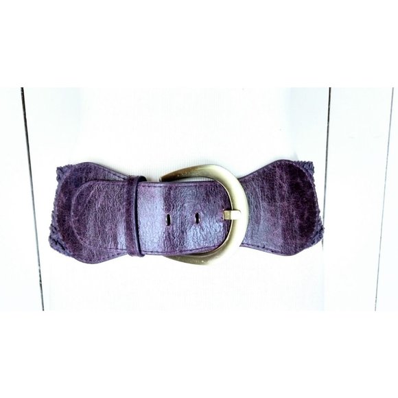 90s vintage wide stretch crochet faux leather belt / boho purple cinching belt - Picture 3 of 4
